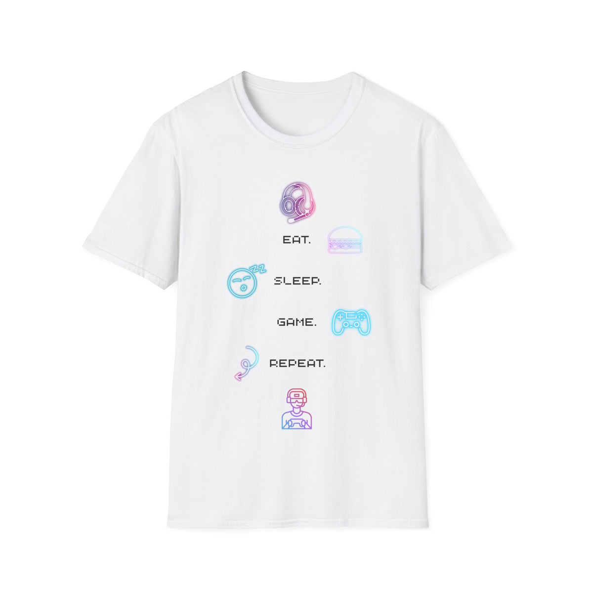 Gamer Routine T‑Shirt — "Eat Sleep Game Repeat" Pastel Retro Tee