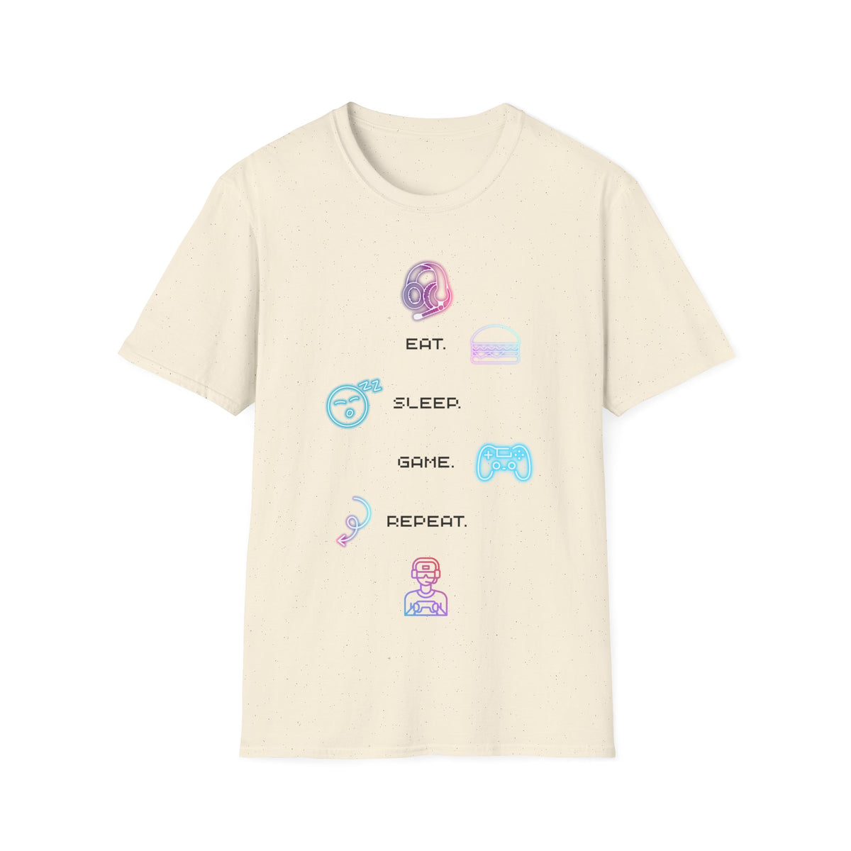 Gamer Routine T‑Shirt — "Eat Sleep Game Repeat" Pastel Retro Tee