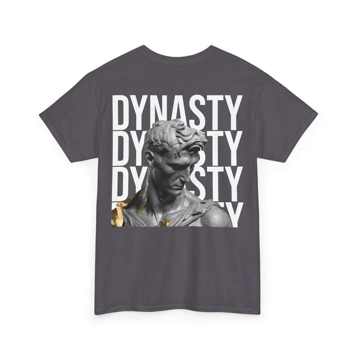 Dynasty Statue Graphic Tee — Bold Text Backprint Streetwear T-Shirt