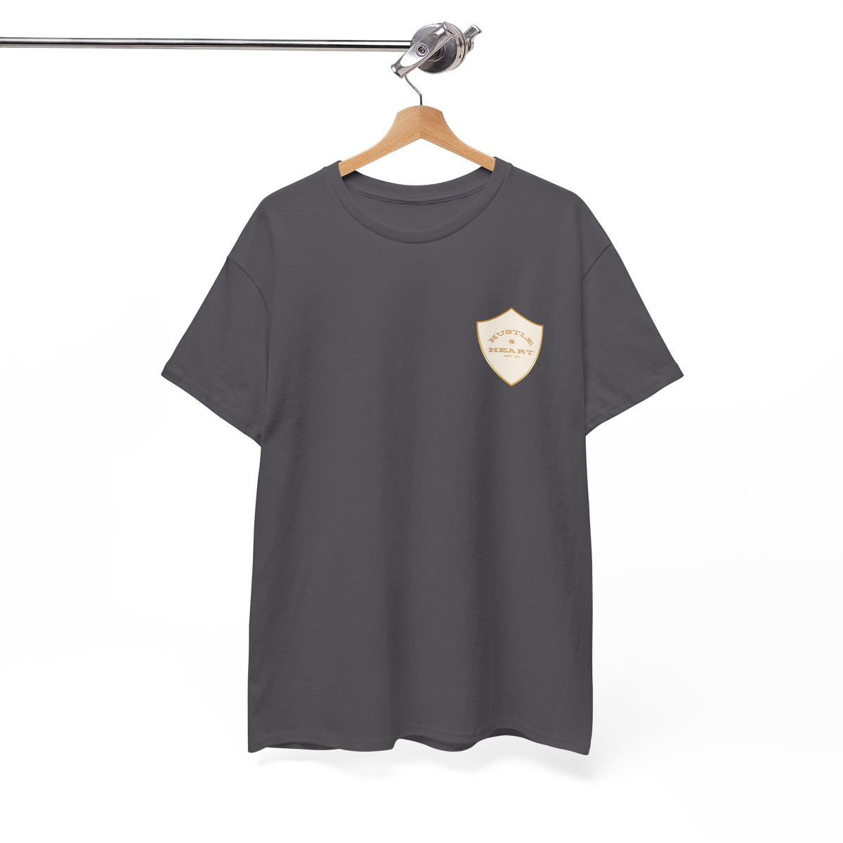 White Badge Tee — Minimalist Smiley Shield Chest Logo T‑Shirt