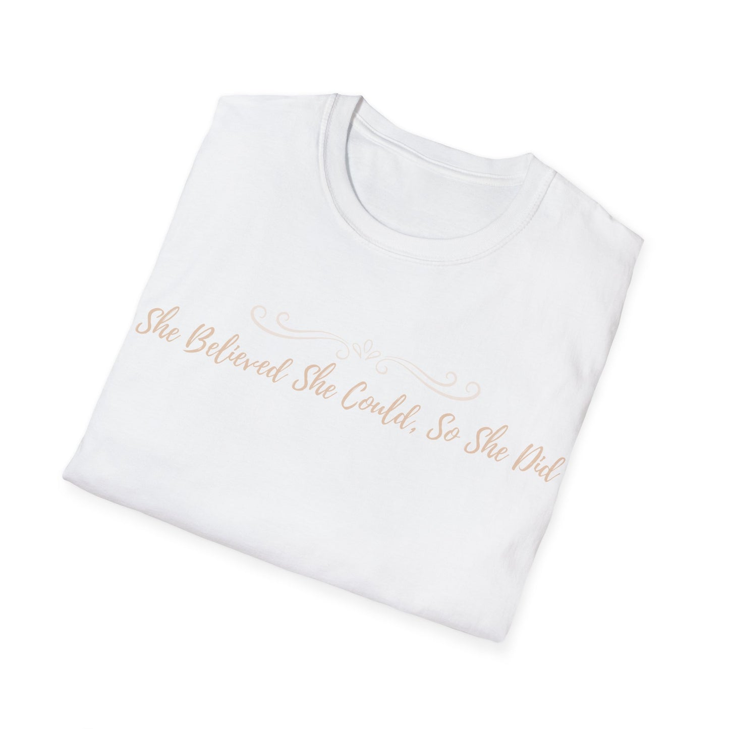 T-Shirt — "She Believed She Could So She Did" Inspirational Script Tee