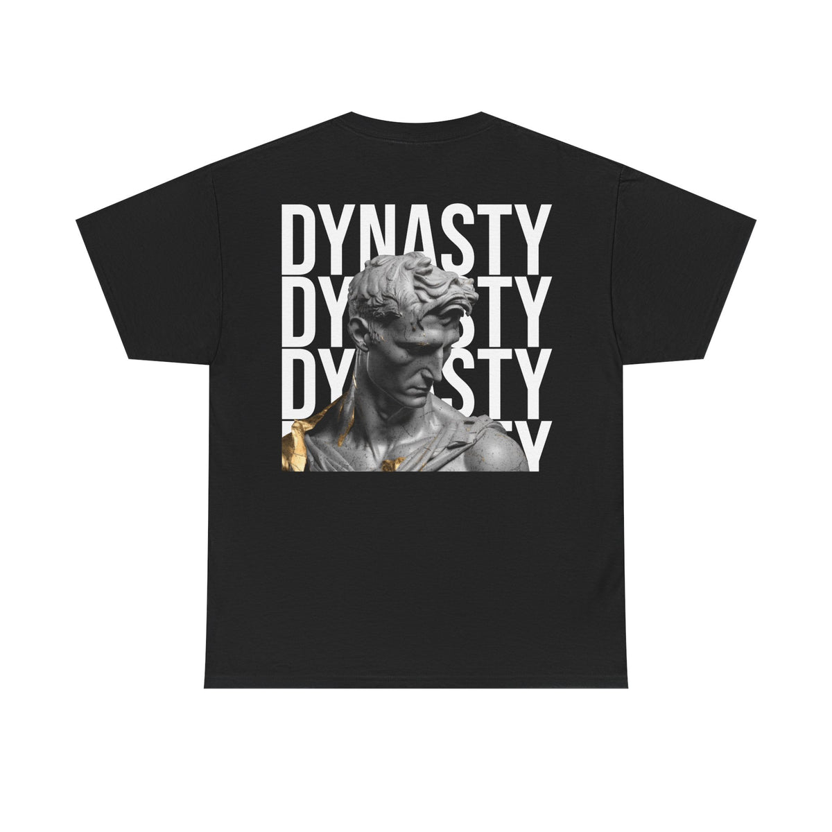Dynasty Statue Graphic Tee — Bold Text Backprint Streetwear T-Shirt