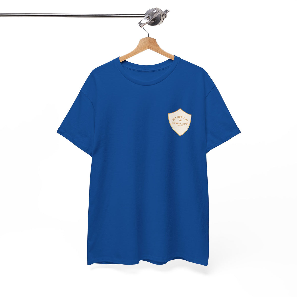 White Badge Tee — Minimalist Smiley Shield Chest Logo T‑Shirt