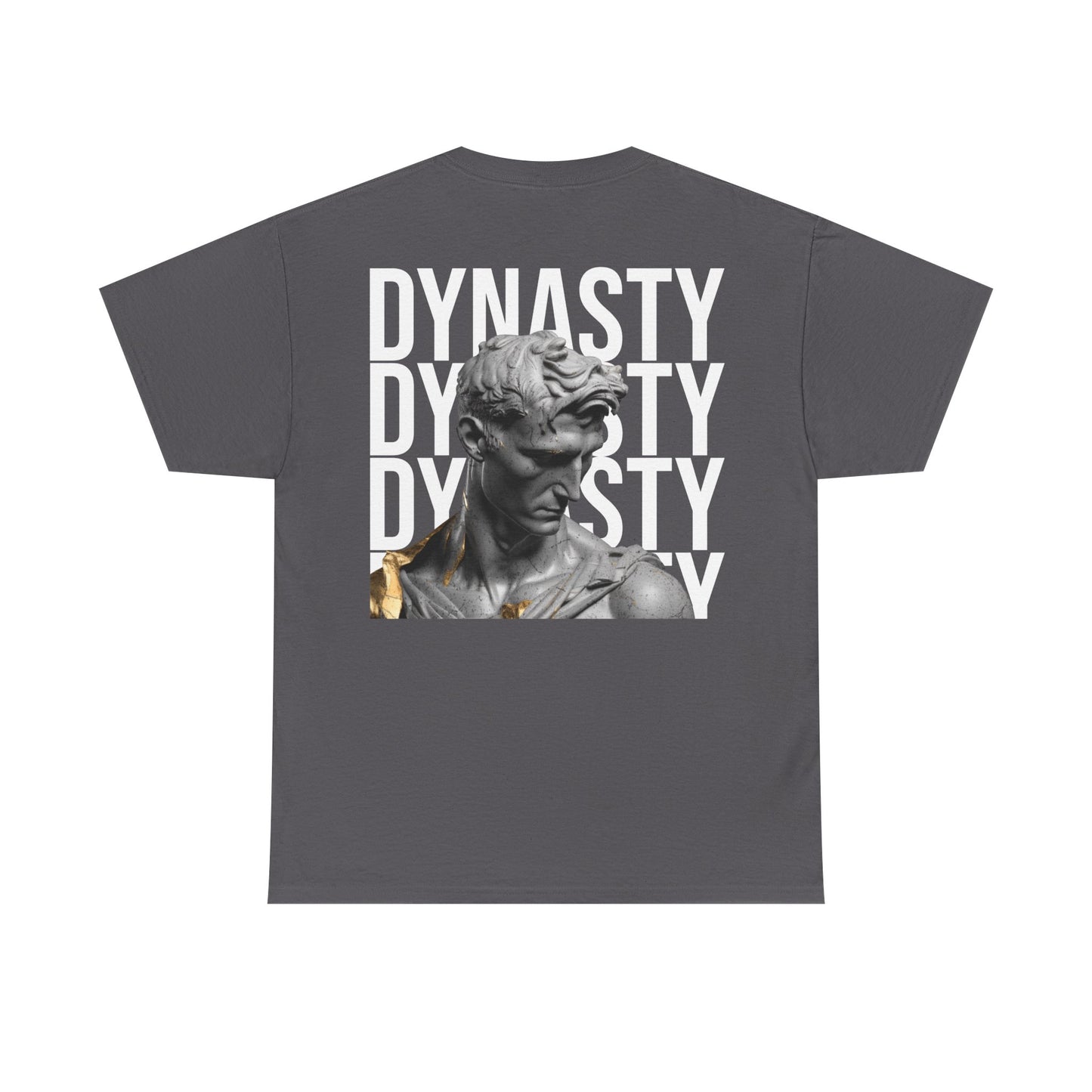 Dynasty Statue Graphic Tee — Bold Text Backprint Streetwear T-Shirt