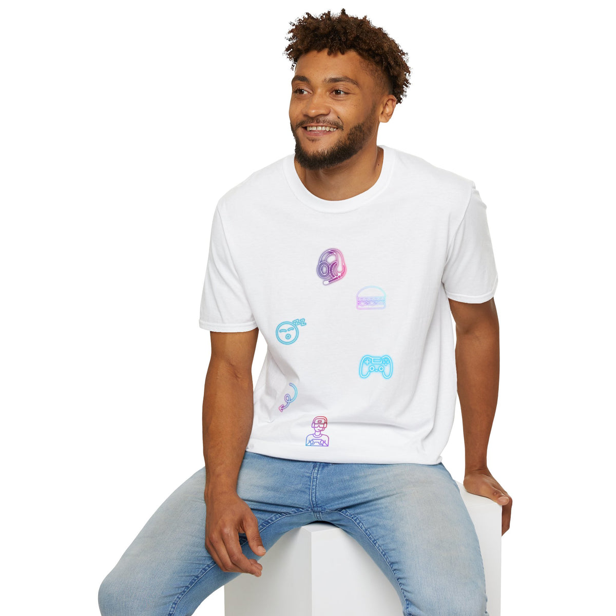 Pastel Gaming Icons T-Shirt — Cute Vaporwave Controller & Skull Tee