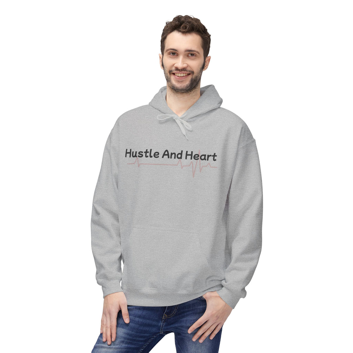 Hustle And Heart Hoodie — Motivational Pullover with Heartbeat Graphic