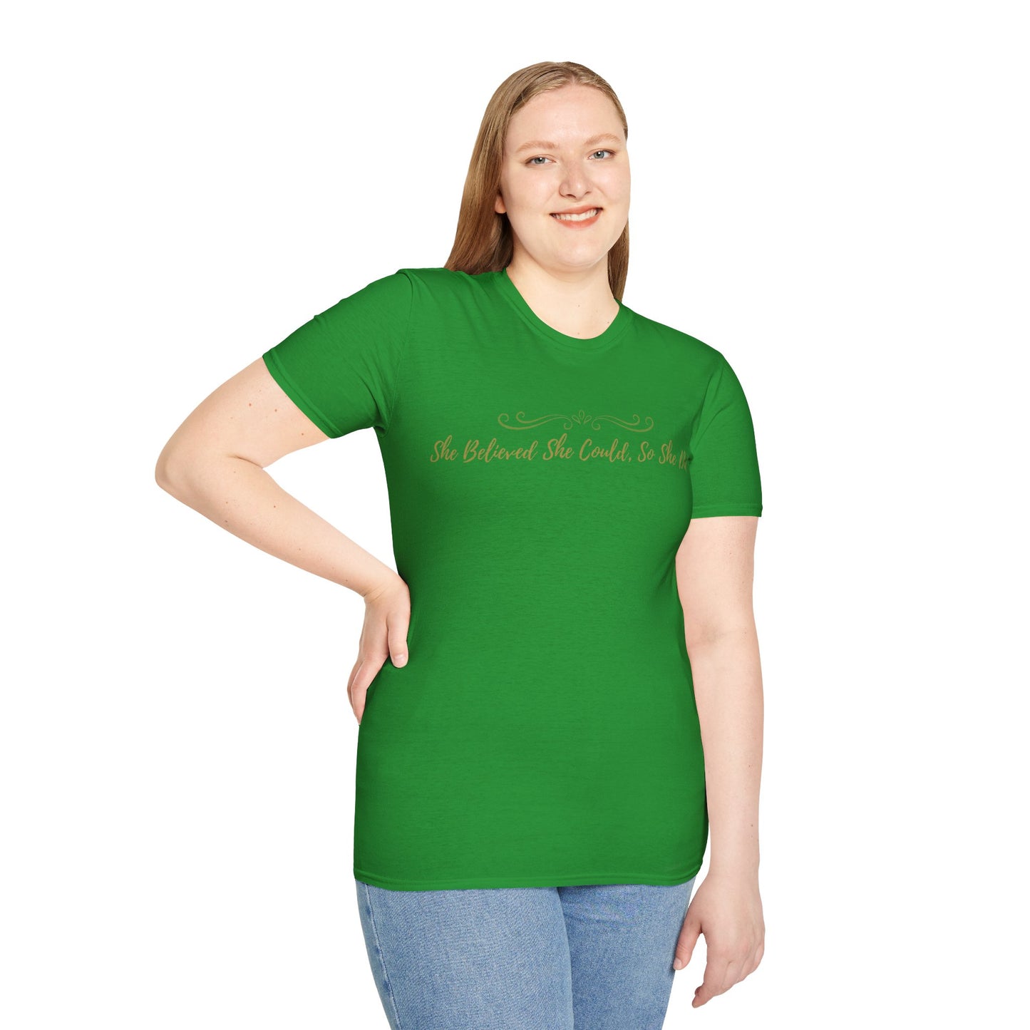 T-Shirt — "She Believed She Could So She Did" Inspirational Script Tee