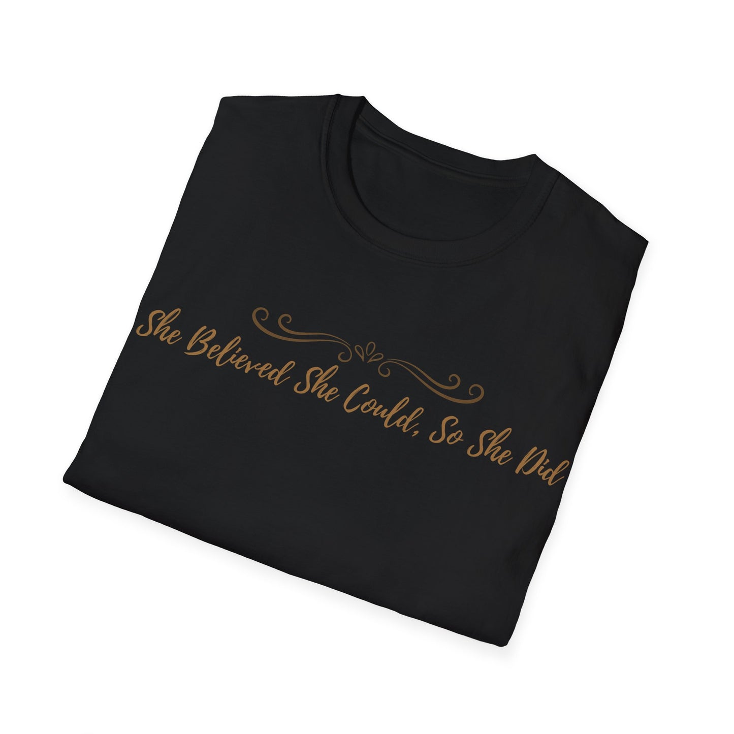 T-Shirt — "She Believed She Could So She Did" Inspirational Script Tee