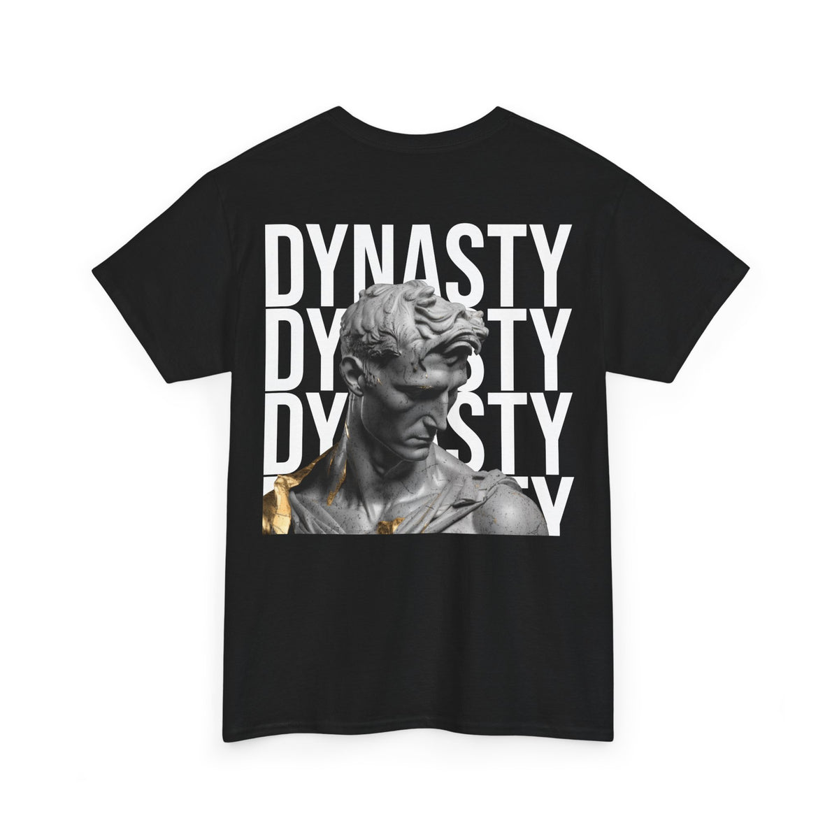 Dynasty Statue Graphic Tee — Bold Text Backprint Streetwear T-Shirt