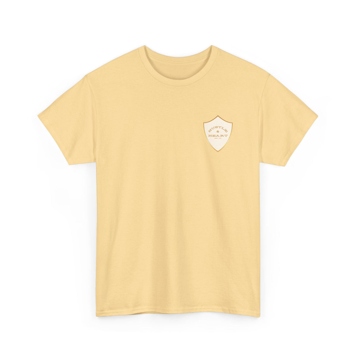 White Badge Tee — Minimalist Smiley Shield Chest Logo T‑Shirt