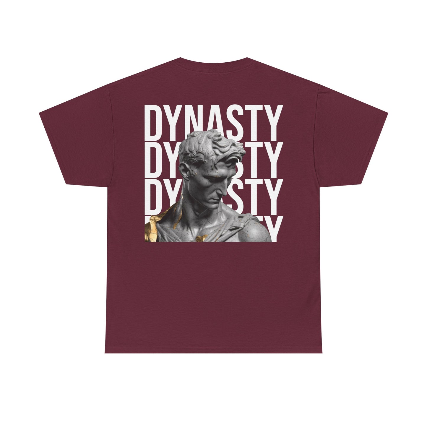 Dynasty Statue Graphic Tee — Bold Text Backprint Streetwear T-Shirt